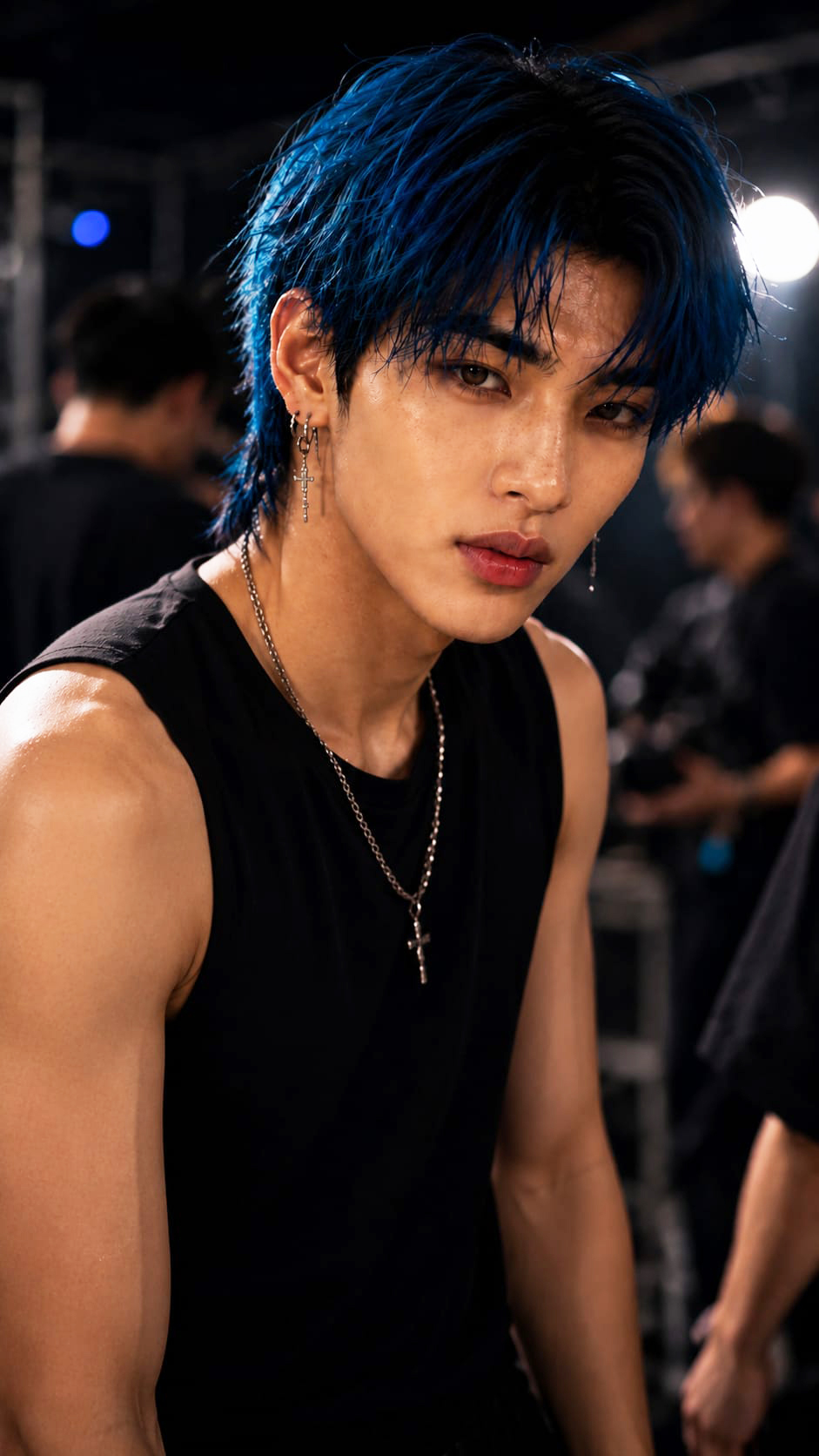 K with blue hair